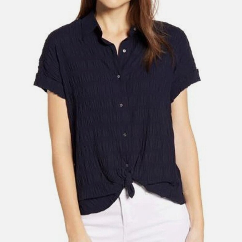 Scotch & Soda Women's Short Sleeve Smocked Button Down Shirt